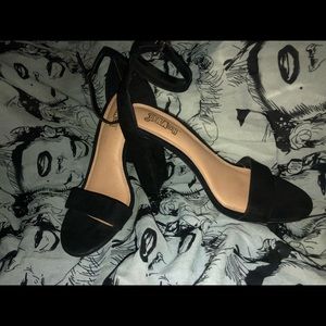 Black trash heeled wedges